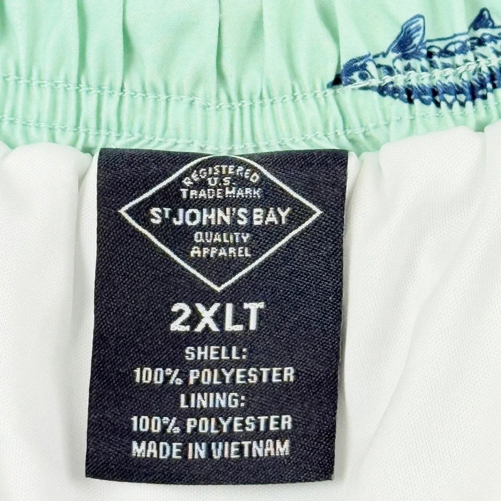 St Johns Bay Men Green Swim Trunks 2XLT Haze Fish Print 11